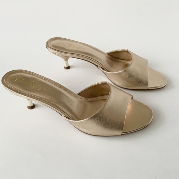 Lilly Pulitzer Gold Kimmy Heels Mule Slide Sandals - Picture 7 of 12